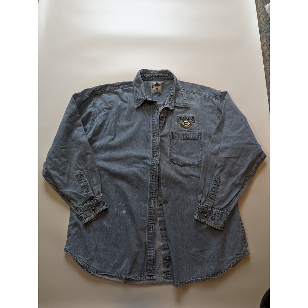 Vintage Woman's Lee Sport Green Bay Packers Embroidered Denim Button Down Shirt